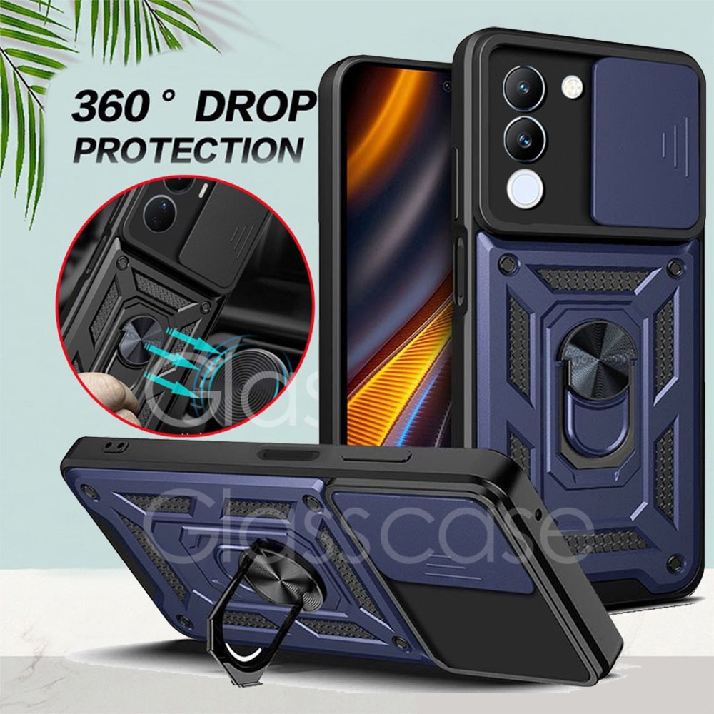 เคสโทรศัพท์มือถือแบบแข็ง กันกระแทก พร้อมแหวนขาตั้ง โลหะ สําหรับ Vivo V29 5G V29 V27 Pro V27E V29E V29Pro V27Pro VivoV29 5G 2023