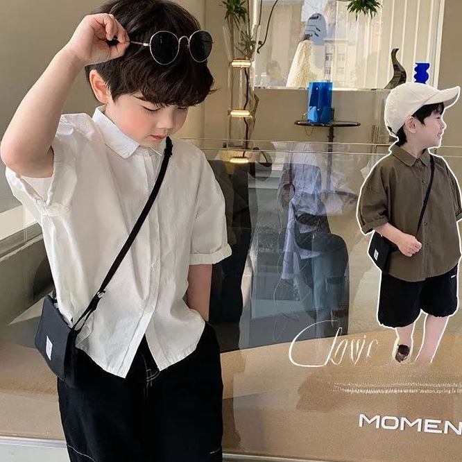 ✨✨【พร้อมส่ง】เสื้อแจ็กเก็ต คอปกโปโล ผ้าฝ้ายแท้ สีพื้น สไตล์เกาหลี สําหรับเด็กผู้ชาย อายุ 3-12 ปี