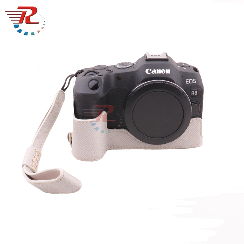 เคสหนัง PU แบบครึ่งตัว พร้อมสายคล้องมือ สําหรับกล้อง Canon EOS R8
