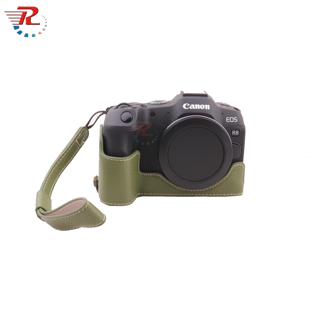 เคสหนัง PU แบบครึ่งตัว พร้อมสายคล้องมือ สําหรับกล้อง Canon EOS R8