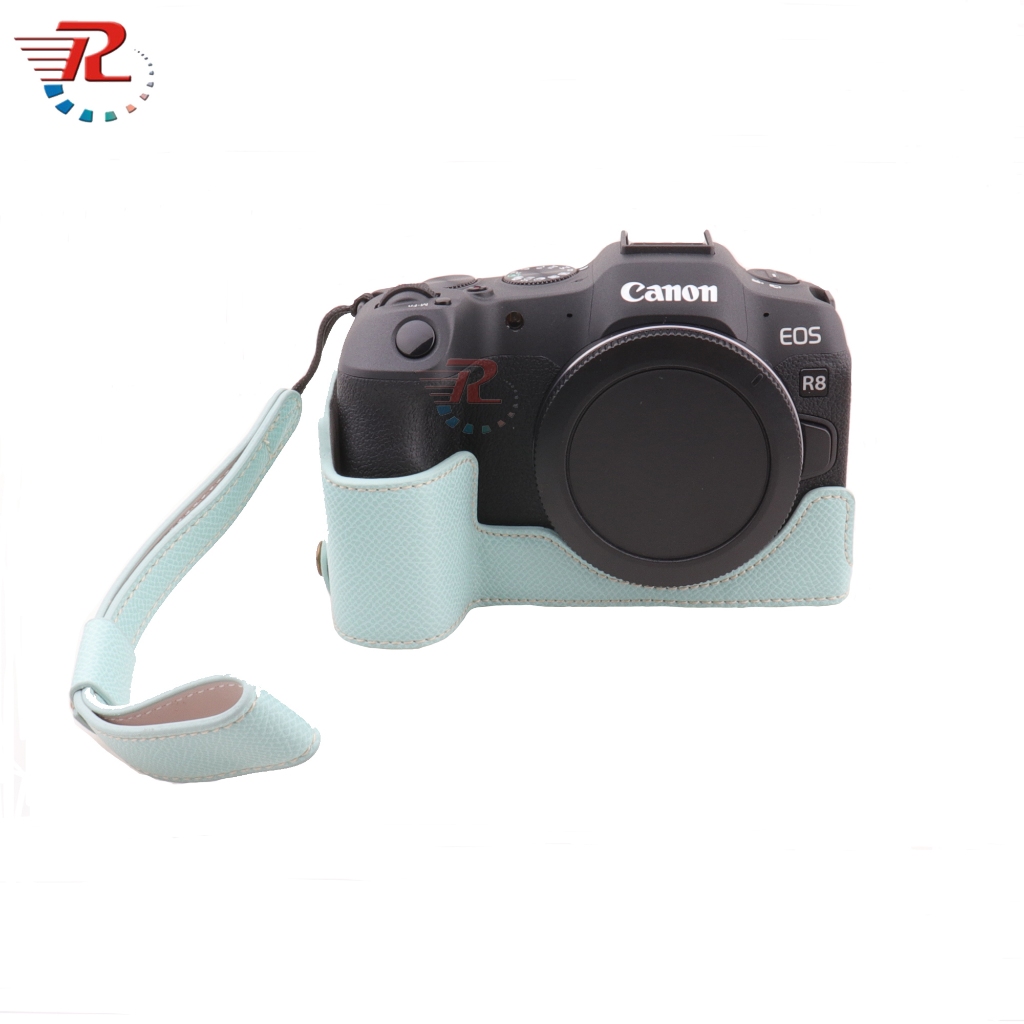 เคสหนัง PU แบบครึ่งตัว พร้อมสายคล้องมือ สําหรับกล้อง Canon EOS R8