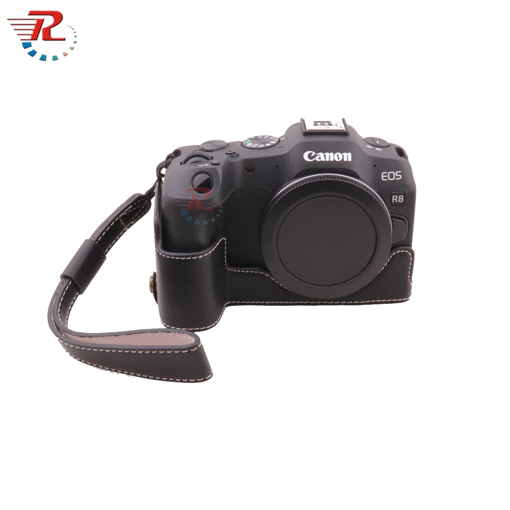 เคสหนัง PU แบบครึ่งตัว พร้อมสายคล้องมือ สําหรับกล้อง Canon EOS R8