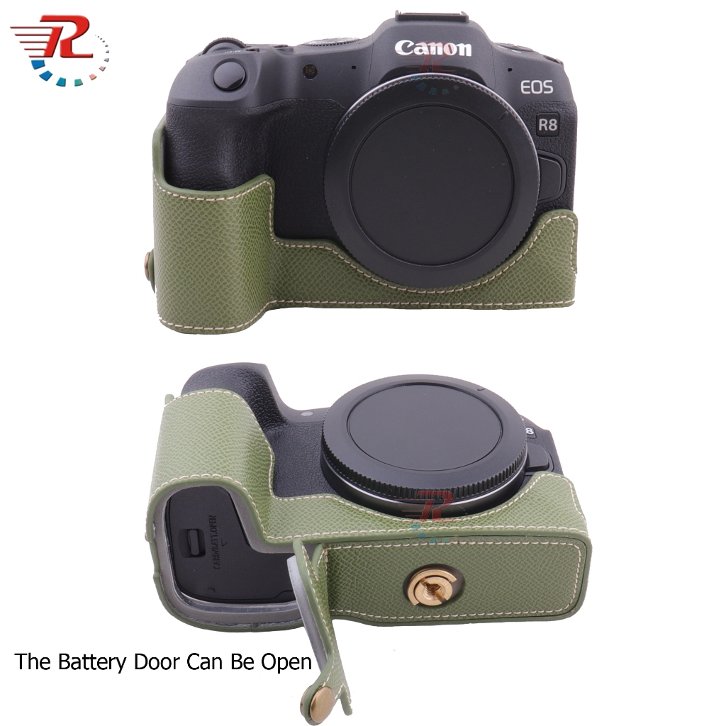 เคสหนัง PU แบบครึ่งตัว พร้อมสายคล้องมือ สําหรับกล้อง Canon EOS R8