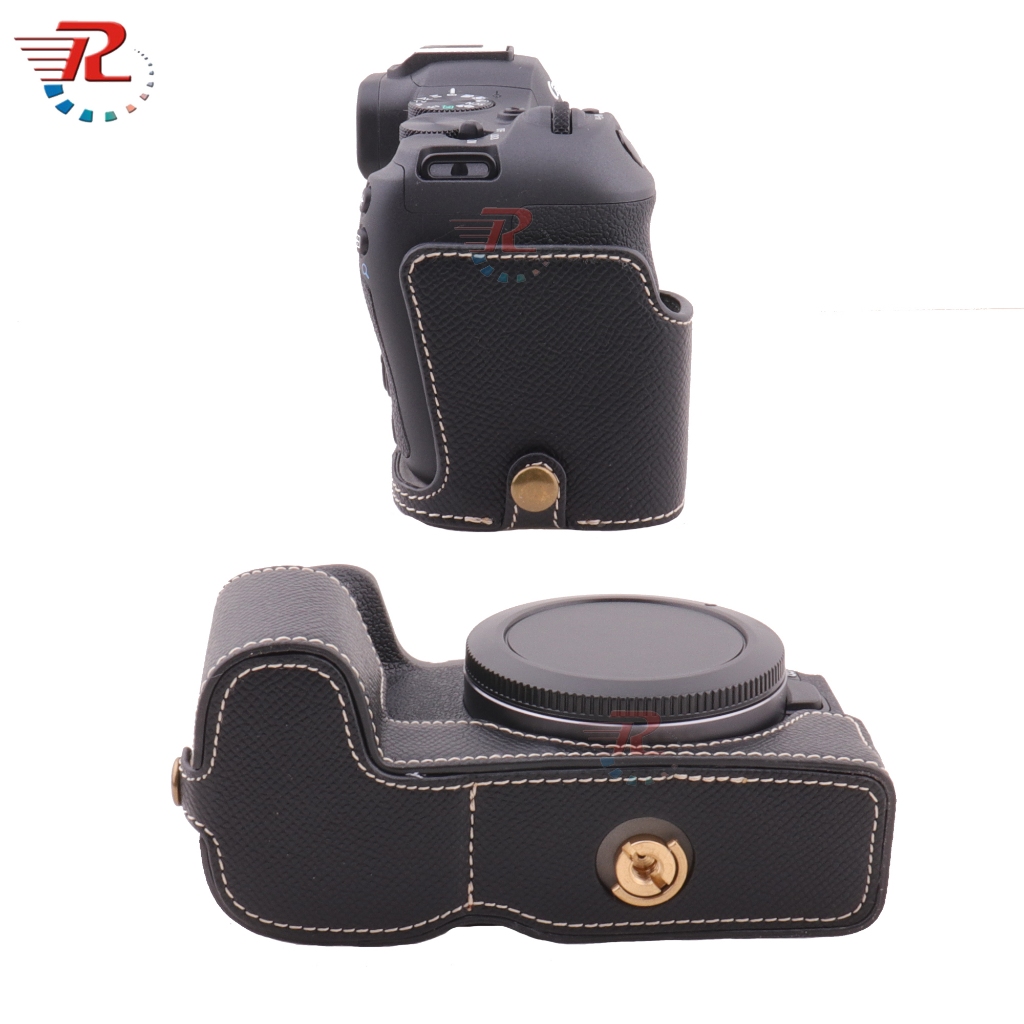 เคสหนัง PU แบบครึ่งตัว พร้อมสายคล้องมือ สําหรับกล้อง Canon EOS R8