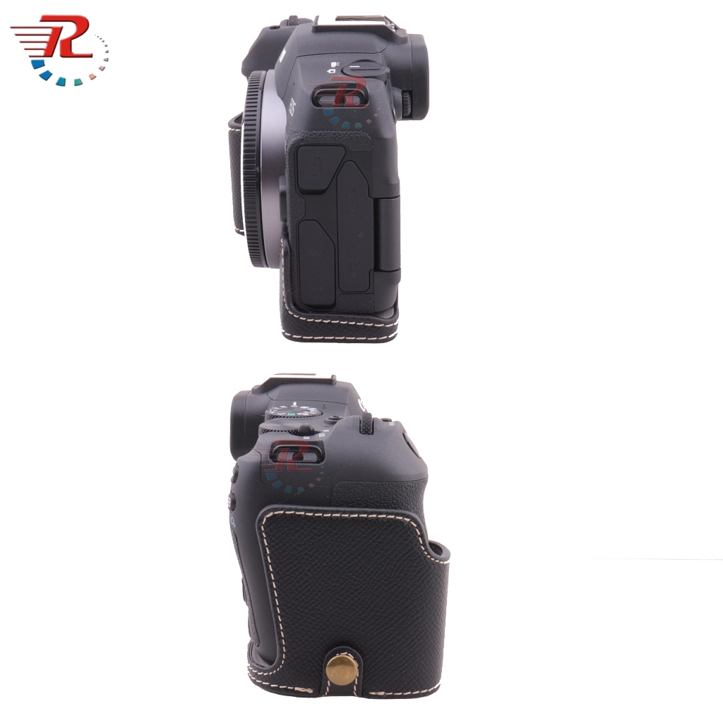 เคสหนัง PU แบบครึ่งตัว พร้อมสายคล้องมือ สําหรับกล้อง Canon EOS R8