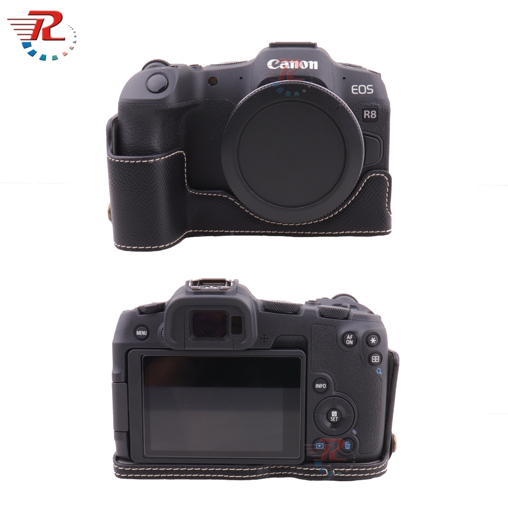 เคสหนัง PU แบบครึ่งตัว พร้อมสายคล้องมือ สําหรับกล้อง Canon EOS R8