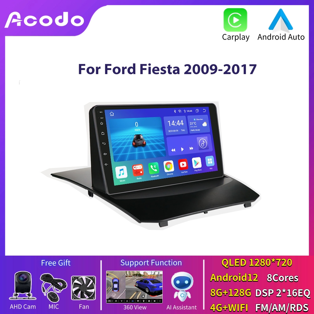 Acodo เครื่องเล่นมัลติมีเดีย วิทยุรถยนต์ สําหรับ Ford Fiesta 2009-2017 Android 12 4+64G 6+64G 8+128G GPS 2 din Android 12