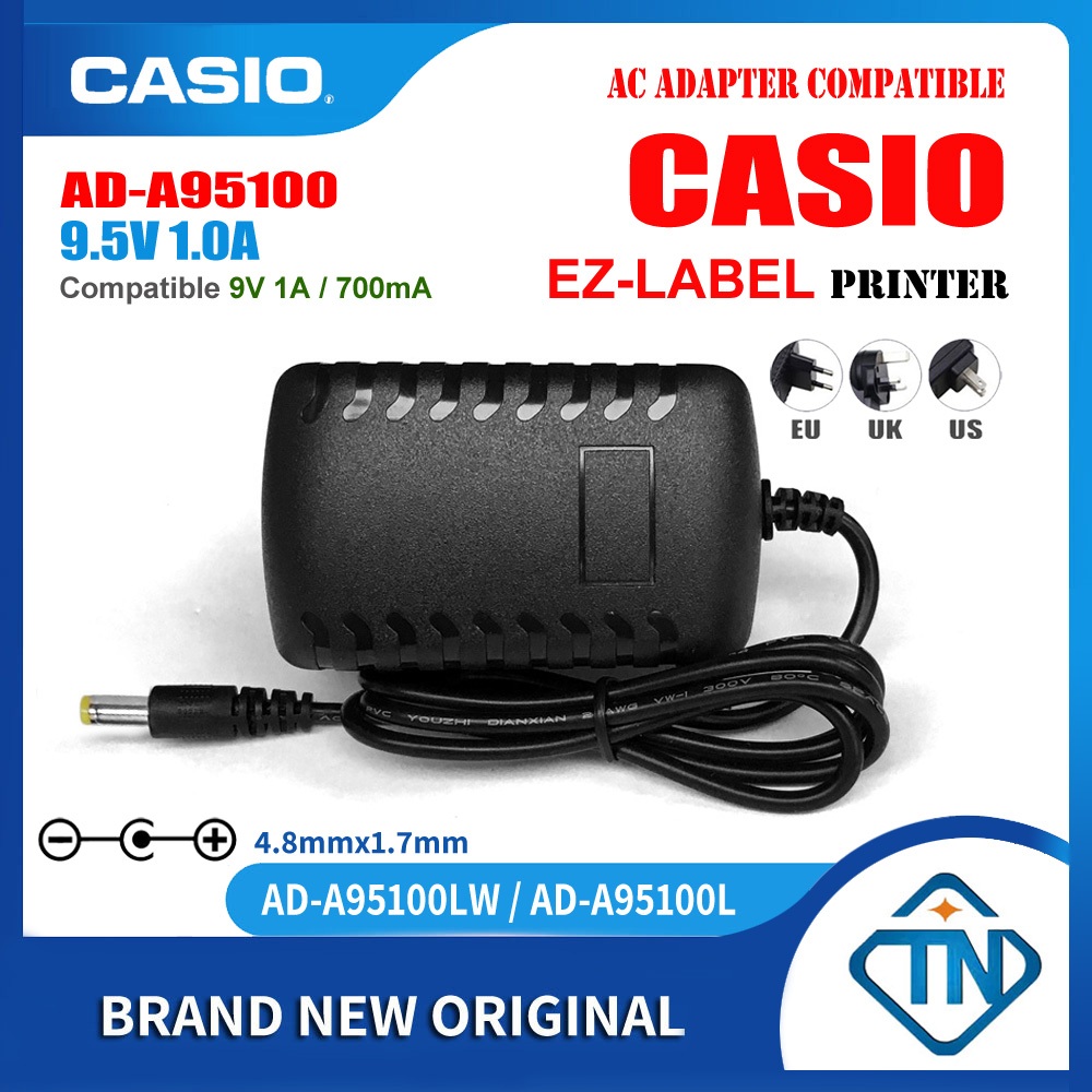 อะแดปเตอร์พาวเวอร์ซัพพลายเครื่องพิมพ์ฉลาก 9.5V 1A AC DC AD-A95100 AD-A95100IJ สําหรับ Casio C700 KL-120TH KL-130 KL-200E KL-750 KL-780 KL-820 EZ