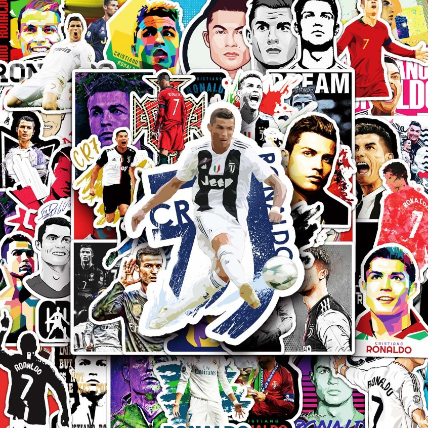 52pcs Cool Cristiano Ronaldo Football Player แฟชั่น Graffiti สติกเกอร์กันน้ําสําหรับโทรศัพท์ DIY แล็ปท็อปกีตาร์โน้ตบุ๊คหมวกกันน็อครถตกแต่ง Doodle Decals