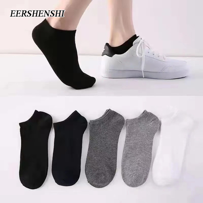 Eershenshi ถุงเท้าลําลอง ผ้าฝ้าย ระบายอากาศ สีพื้น ใส่สบาย แฟชั่นฤดูร้อน สําหรับผู้ชาย