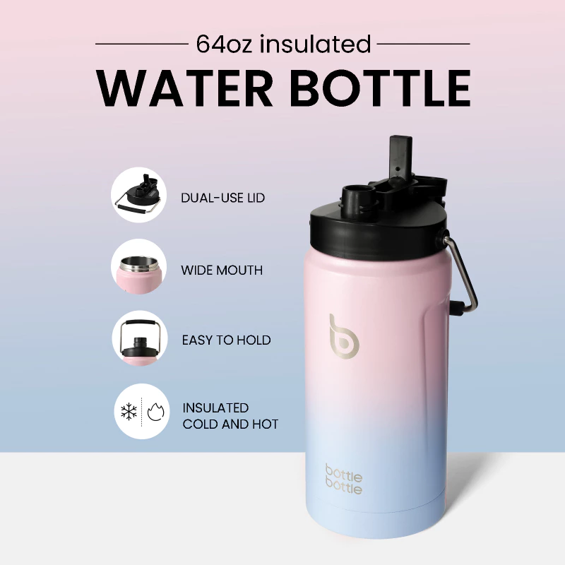BOTTLE BOTTLE กระบอกน้ํา 2 ลิตร ขวดน้ําเก็บความเย็น กระติกน้ําเก็อุณหภูมิ ขวดน้ําสแตนเลสแบบพกพา ใช้สําหรับการออกกํลังกายกีฬากลางแจ้ง thumbnail 3