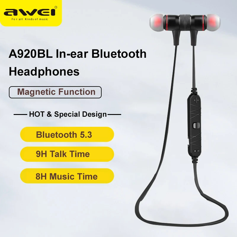 Awei A920BL หูฟังบลูทูธไร้สาย ฟังก์ชั่นแม่เหล็ก Bluetooth Earphone แฮนด์ฟรี ไมโครโฟนในตัว