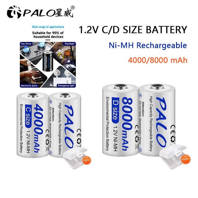 Palo แบตเตอรี่ 1.2V NiMH ขนาด C/D 4000/ 8000mAh ถ่านชาร์จ D Size C Size แบตเตอรี่ใช้ในบ้าน