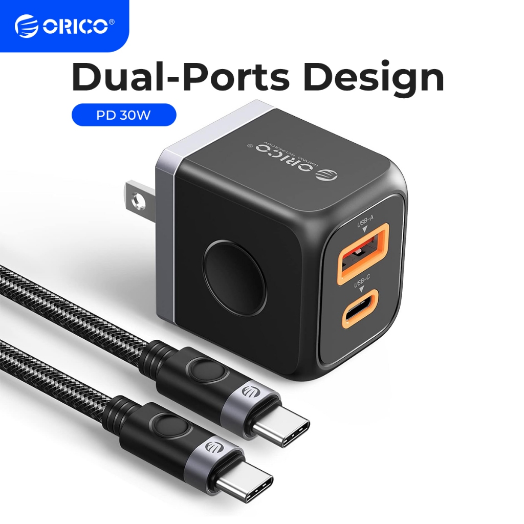 Orico Dual Port Super Fast Charger & Super Cable PD 30W Quick Charge Adaper Type C ถึง Lightning Cab