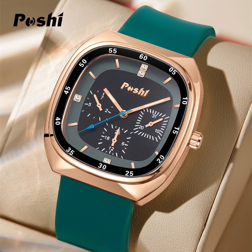 POSHI นาฬิกาผู้หญิงกันน้ําควอตซ์จอแสดงผลสายรัดซิลิโคนกีฬา graceful นาฬิกาข้อมือผู้หญิง