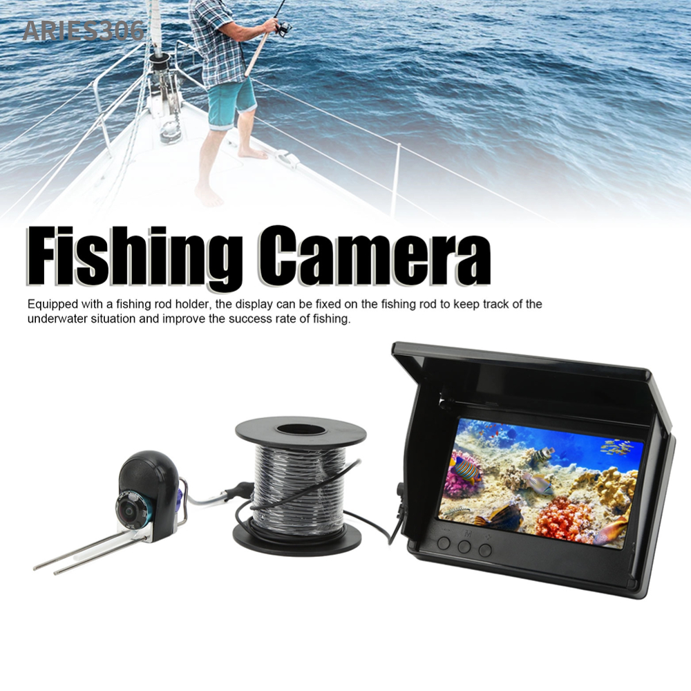 Aries306 กล้องตกปลา จอแสดงผล HD ขนาด 5 นิ้ว 12V 0.34MP เครื่องค้นหาปลาใต้น้ำที่สว่างสดใสสำหรับการตกปลา