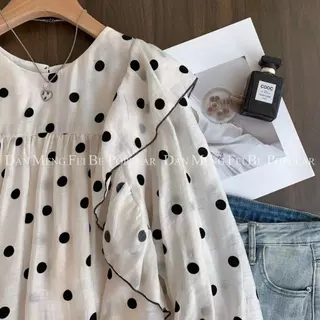 เสื้อเชิ้ตแขนยาว ทรงหลวม ลายจุด สไตล์เกาหลี สําหรับผู้หญิง
