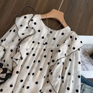เสื้อเชิ้ตแขนยาว ทรงหลวม ลายจุด สไตล์เกาหลี สําหรับผู้หญิง