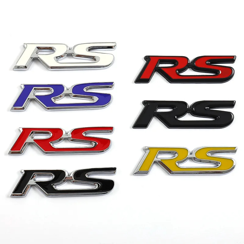 3D โลหะสีดําสีฟ้าสีแดงสีเหลืองโลโก้ RS สัญลักษณ์รถ Fender Badge Trunk Decal RS Stikcer อุปกรณ์เสริม