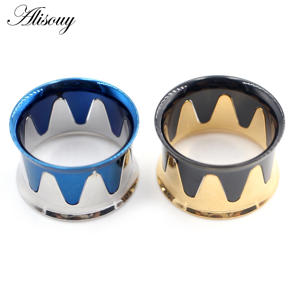 Alisouy 1 ชิ้น สเตนเลส สีตัดกัน เย็บหู อุโมงค์ ปลั๊กขยาย เกจวัด ต่างหู เจาะร่างกาย เครื่องประดับ