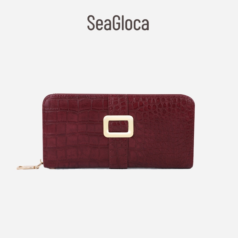 Seagloca ใหม่ กระเป๋าสตางค์ ใบยาว ลายหนังจระเข้ มีซิป สไตล์เกาหลี แฟชั่นสําหรับสตรี No 1688