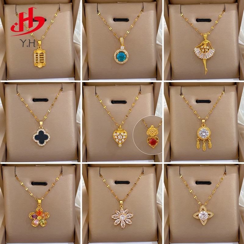 ⭐Y.H⭐  การออกแบบบุคลิกภาพ จี้ทองแดง  ระยิบระยับ ง่าย สีทอง เพชร 18 K สร้อยคอสแตนเลส