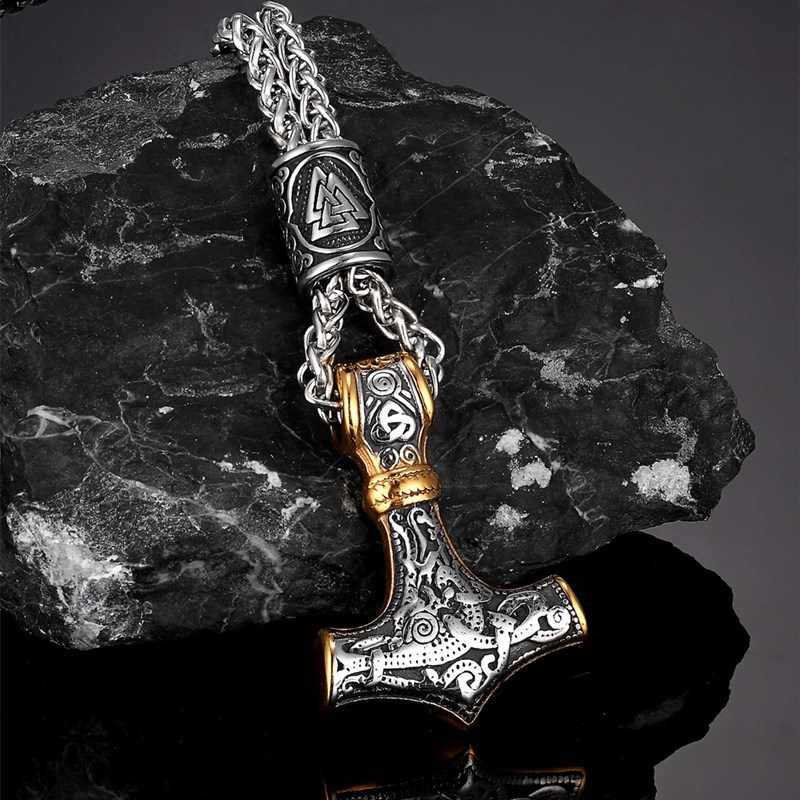 Mkendn สแตนเลสนอร์สไวกิ้ง Thors ค้อน Mjolnir สแกนดิเนเวียน Rune Amulet จี้สร้อยคอโซ่ As ผู้ชาย Punk