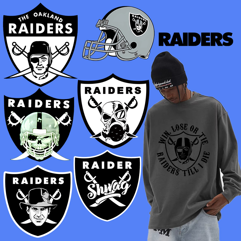 แผ่นแพทช์รีดร้อน พิมพ์ลายโลโก้รักบี้ Las Vegas Raiders DIY สําหรับตกแต่งเสื้อยืด