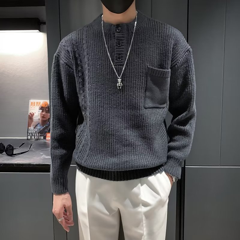 ครึ่งคอเต่าเสื้อกันหนาวผู้ชาย ม-3เอ็กแอล การออกแบบถักบิดหนาหลวมเสื้อ จุดต่ําสุด ขี้เกียจอินเทรนด์ สูงสุด