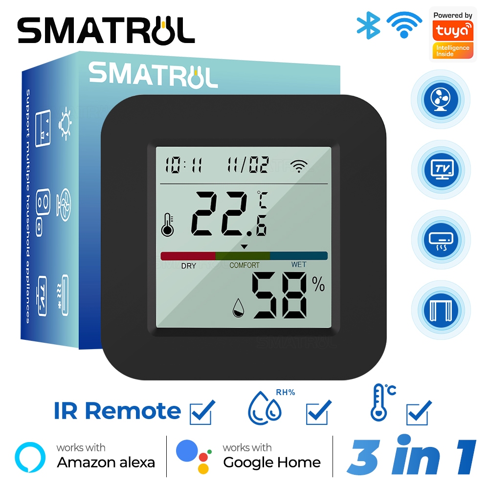 Smatrul Tuya เครื่องวัดอุณหภูมิความชื้น อินฟราด Wifi หน้าจอ LCD รองรับ Alexa Google Home