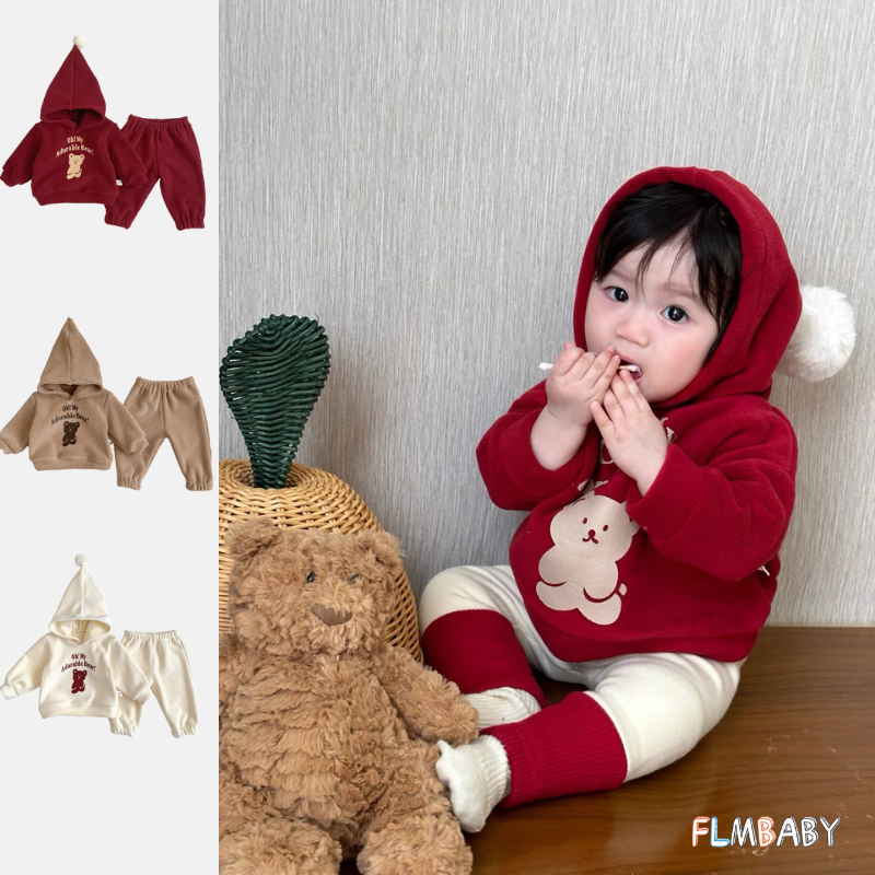 เสื้อกันหนาวแขนยาว มีฮู้ด ลายหมีน่ารัก ให้ความอบอุ่น สีแดง สําหรับเด็กผู้ชาย และเด็กผู้หญิง อายุ 0-3 ปี
