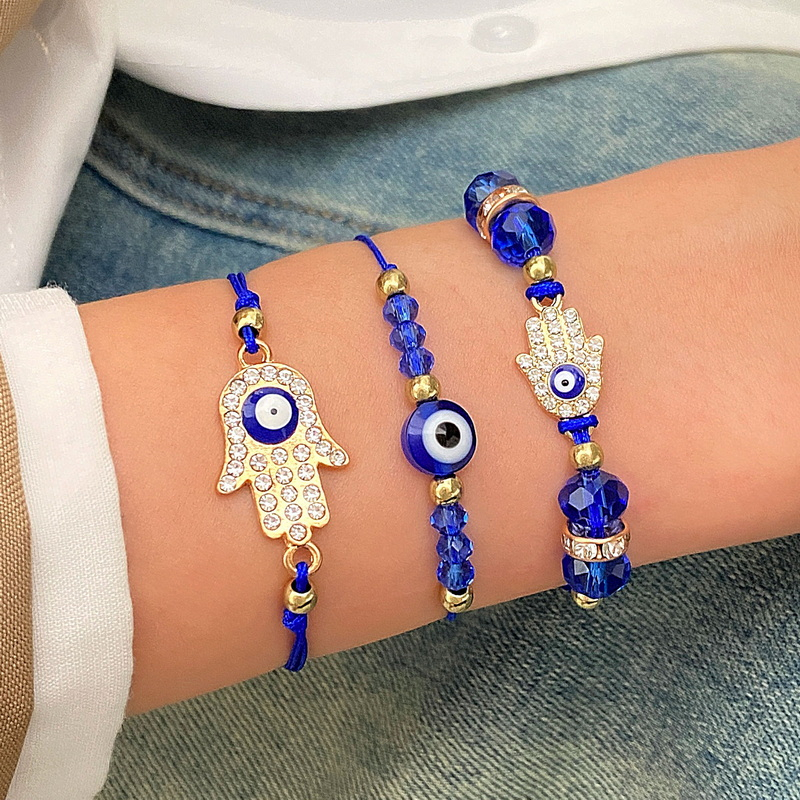 Gmai 3 ชิ ้ น Evil Eye สร ้ อยข ้ อมือผู ้ หญิง Lucky Amulet ป ้ องกันดอกไม ้ ผีเสื ้ อเพชร Handmade Braided ปรับสายรัดข ้ อมือของขวัญเครื ่ องประดับ
