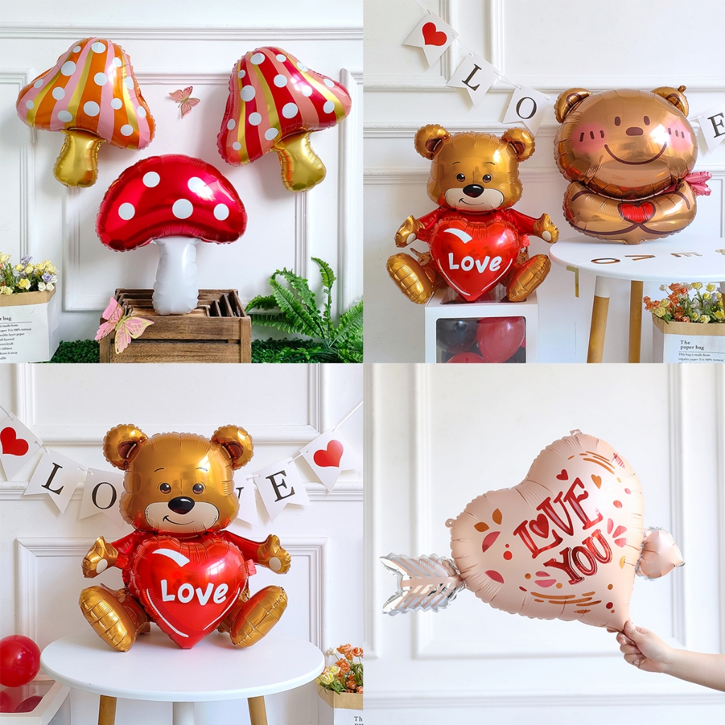 ลูกโป่งฟิล์มอลูมิเนียม รูปหมี เห็ด ลูกศร หัวใจ ขนาดใหญ่ สําหรับตกแต่งงานแต่งงาน วันวาเลนไทน์
