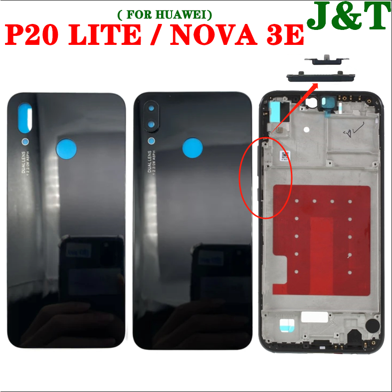 ด ้ านหลังสําหรับ Huawei P20 lite Nova 3e LCD กรอบกลางฝาครอบแบตเตอรี ่ แก ้ วพร ้ อมเลนส ์ กล ้ อง