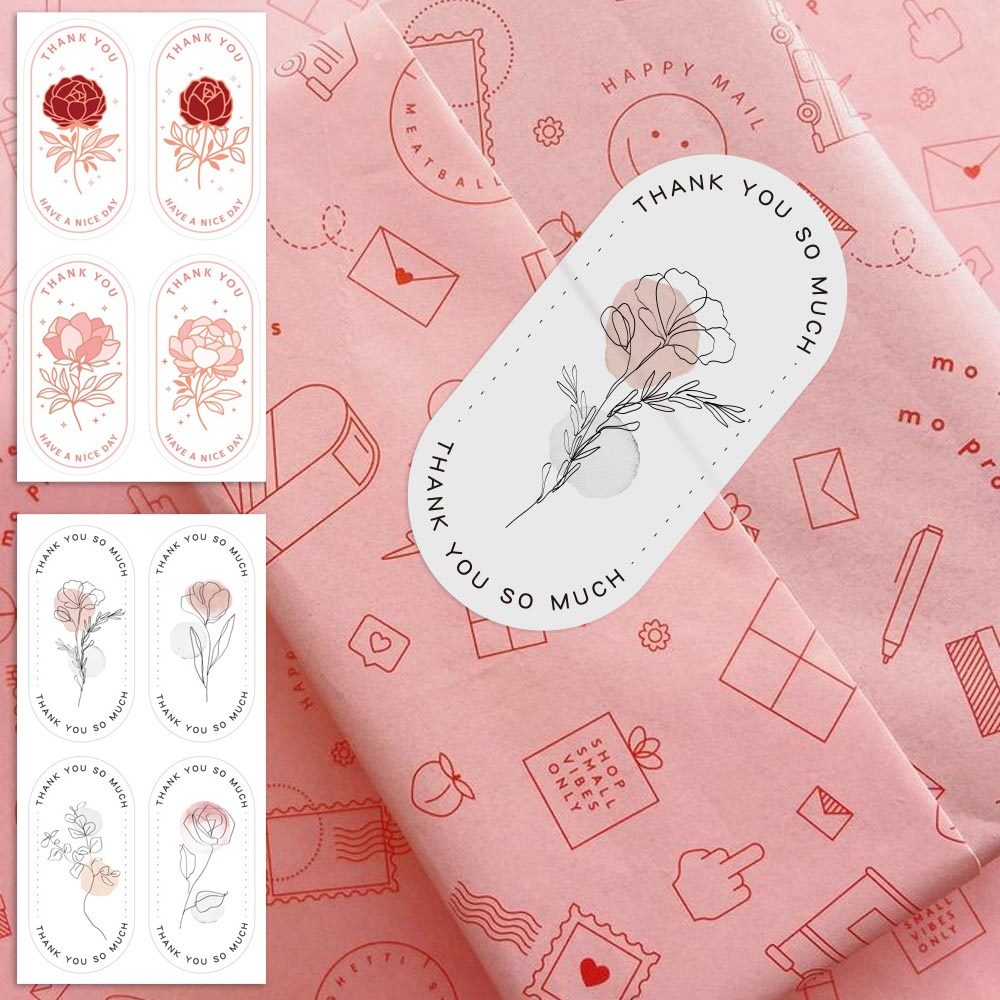 สติกเกอร์ฉลาก ลาย Thank You So Much ดอกไม้น่ารัก สําหรับติดตกแต่งบรรจุภัณฑ์ งานแต่งงาน ปาร์ตี้ ของขว