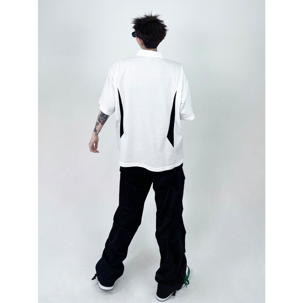 BeCoolMan🍃ใหม่อเมริกันพิมพ์เสื้อยืดแขนสั้นผู้ชายหลวมอินเทรนด์ยี่ห้อHigh Streetเสื้อโปโลสีตัดกันเสื้อลำลอง