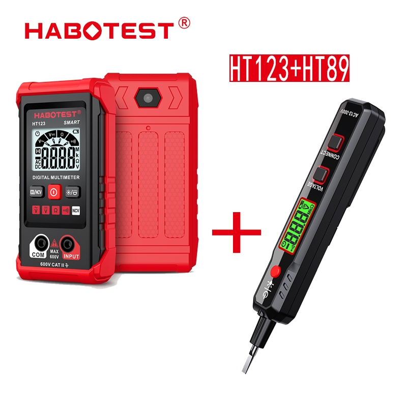Habotest HT123+HT89 ชุดมัลติมิเตอร์ดิจิทัล DC/AC อัจฉริยะ มัลติมิเตอร์ ความต้านทาน การตรวจจับต่อเนื่