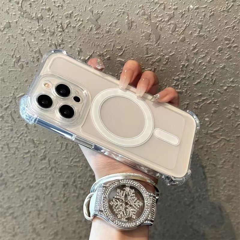 เคสโทรศัพท์มือถือ อะคริลิคแข็ง ใส กันกระแทก พร้อมที่ชาร์จแม่เหล็กไร้สาย สําหรับ iPhone 15 14 Pro Max 11 12pro 13 13ProMax 14Plus 15Plus 15Promax 11ProMax