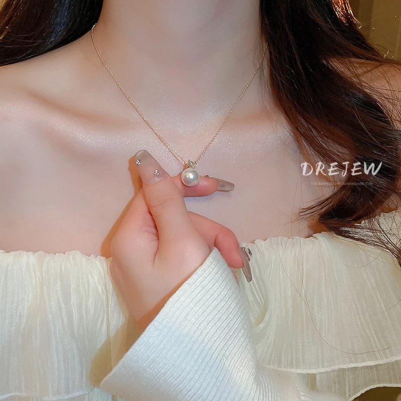 DREJEW สร้อยคอโซ่ ประดับไข่มุก เพทาย ทรงกลม หรูหรา หรูหรา ระดับไฮเอนด์ เรียบง่าย แฟชั่น สําหรับผู้หญิง