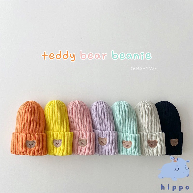 หมวกถัก ลายหมี สีแคนดี้ สําหรับเด็กผู้ชาย ผู้หญิง อายุ 0-7 ปี Knitted hat【Hippobaby20】
