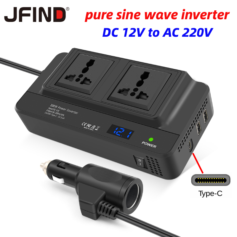 【สินค้าคงคลังท้องถิ่น】อะแดปเตอร์ซ็อกเก็ตชาร์จ อินเวอร์เตอร์รถยนต์ 200W หน้าจอ LCD DC 12V เป็น AC 220V USB สําหรับโทรศัพท์มือถือ PD2.0
