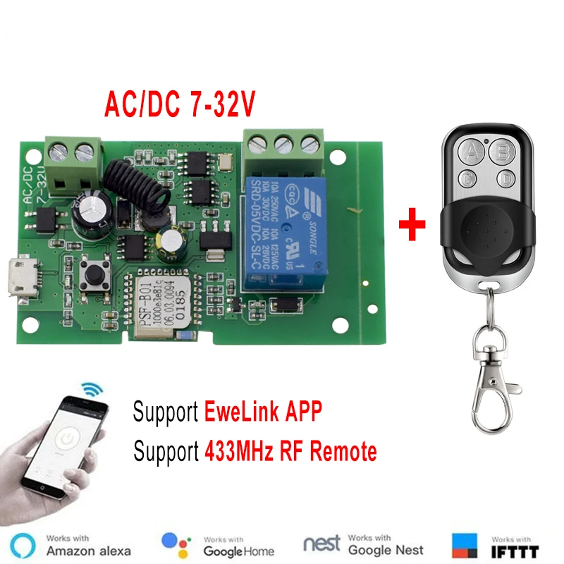 Ewelink Sonoff ประตูอัตโนมัติ WiFi ประตูอัตโนมัติ WiFi ไร้สาย รีโมตคอนโทรล สวิตช์อัจฉริยะ โมดูลรีเลย์บ้าน USB DC 5V และ AC DC 7-32V