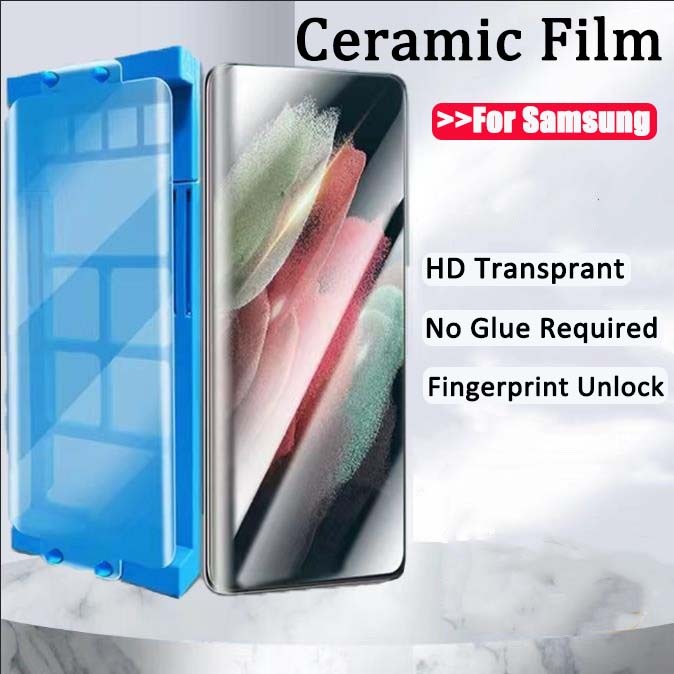 SAMSUNG เต็มกาวป้องกันหน้าจอสําหรับsamsung Galaxy S25 S23 S22 S21 S20 S10 หมายเหตุ 20 Ultra 10 Plusฟิล์มเซรามิคนุ่มโค้งไม่แก้ว + เครื่องมือ