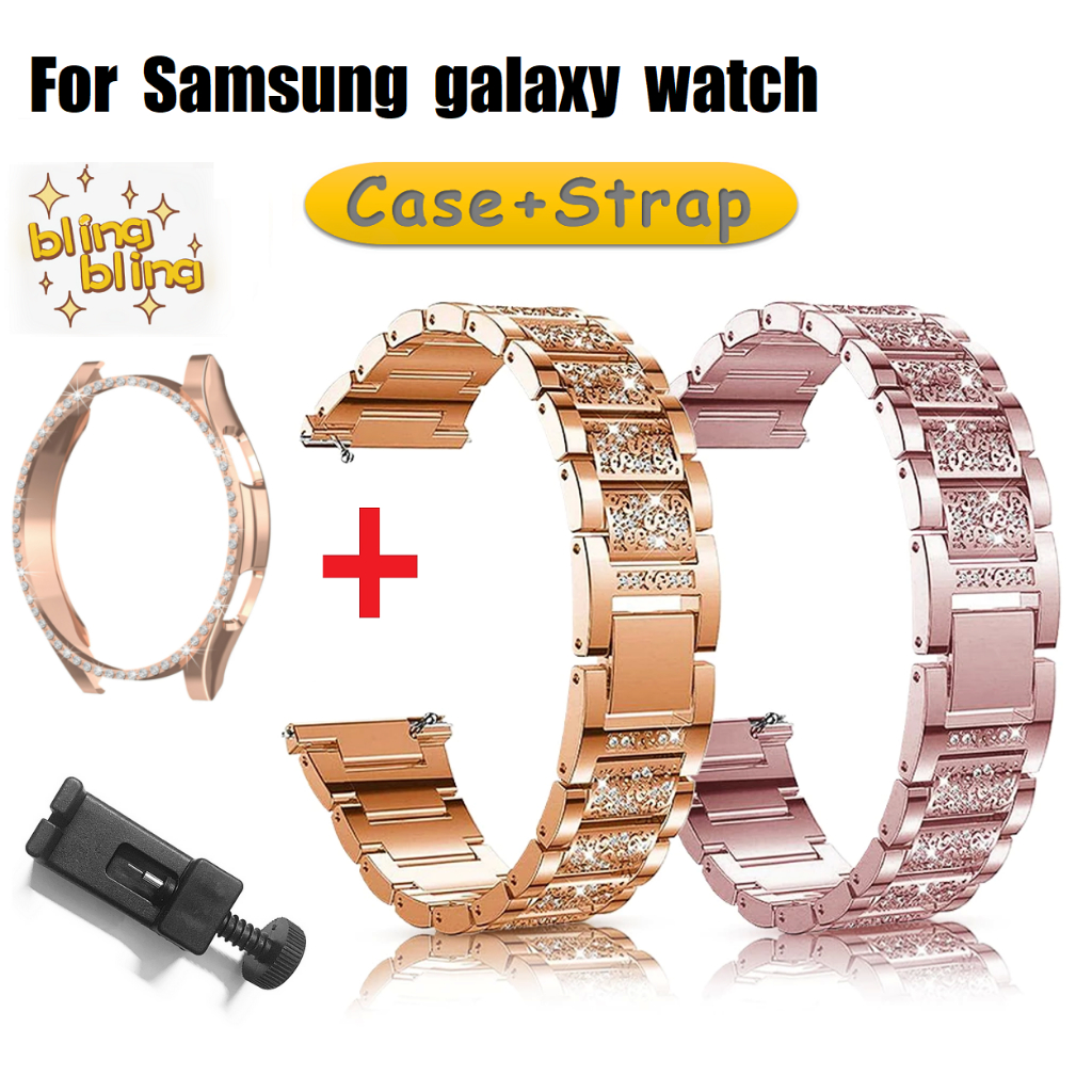 Bling Diamond Strap+Case Compatible For Samsung Galaxy Watch 7 สาย Galaxy Watch FE / Galaxy Watch 7/ 6 / 5 / 4 Metal Bracelet For Galaxy Watch 7 เคส Bling Diamond Galaxy Watch 5 Strap Galaxy Watch 4 Strap PC Frame For Galaxy Watch 7 Case