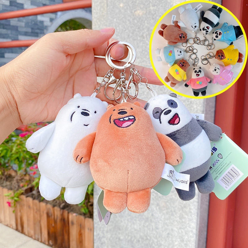 We bare Bears พวงกุญแจ Plush Grizzly Ice Bear Panda พวงกุญแจการ์ตูนหมีจี้ตุ๊กตาสัตว์หมีตุ๊กตาของเล่น