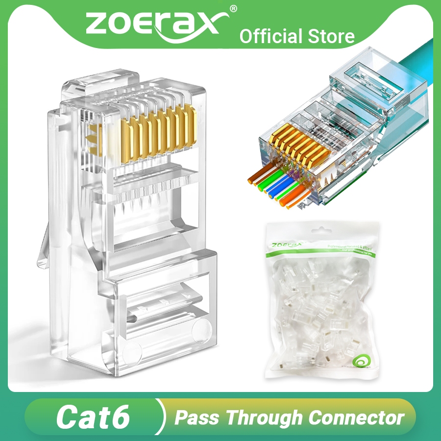 Zoerax CAT6a Cat6 CAT5e RJ45 ปลั๊กโมดูลาร์เชื่อมต่อเครือข่ายอีเธอร์เน็ต ชุบทอง 8P8C 30μ สําหรับสายเคเบิลอีเธอร์เน็ต