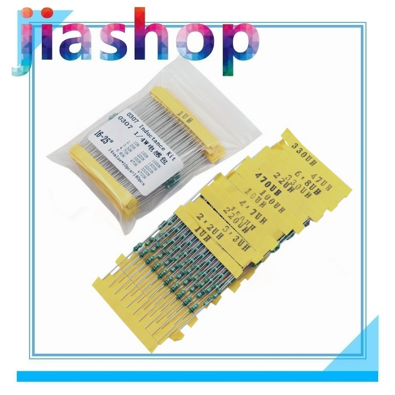0307 1/4W Inductor ชุดสารพัน 140 ชิ้น 1uH ถึง 470uH 14 ค่าX10 ชิ้น = 140 ชิ้นสีแหวน Inductor ใหม่บน