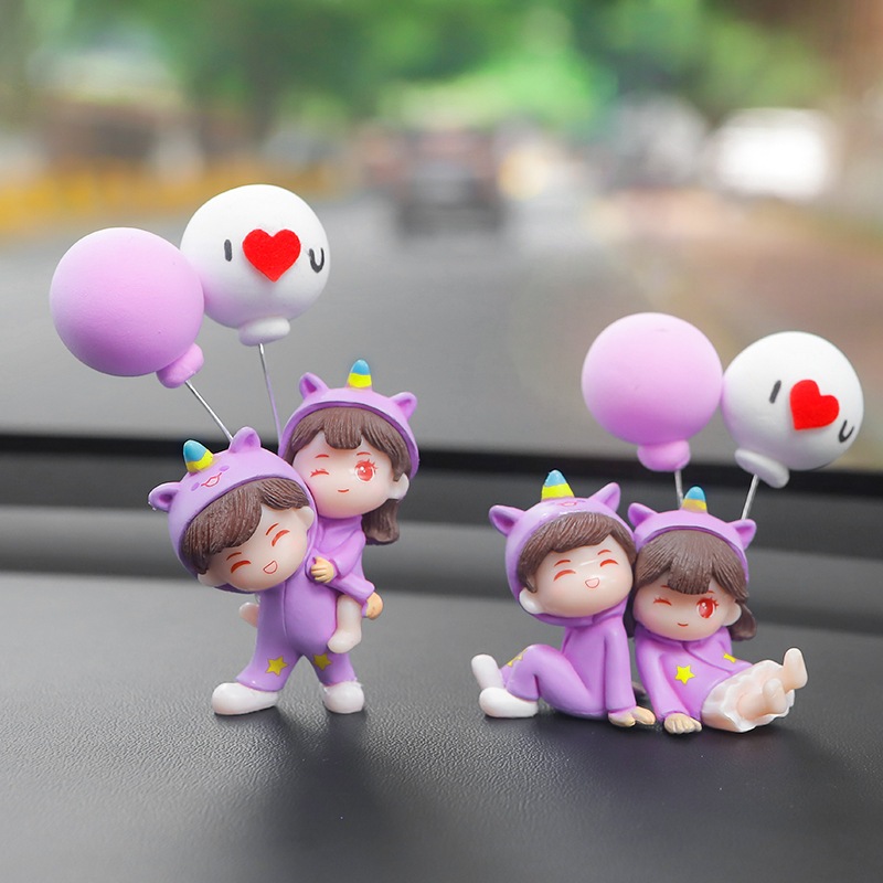 ใหม่สไตล์รถสีม่วงตกแต่งการ์นิชการ์ตูนน่ารักตกแต่งคอนโซลกลางรถคู่ตกแต่งรถอุปกรณ์ตกแต่งภายในด้วยบอลลูน