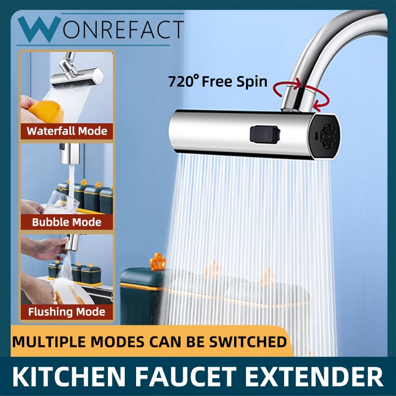 หัวก๊อกน้ําทองเหลือง 720° ก๊อกน้ําอ่างล้างจาน แบบหมุนได้ 3 โหมด แรงดันน้ําแรง