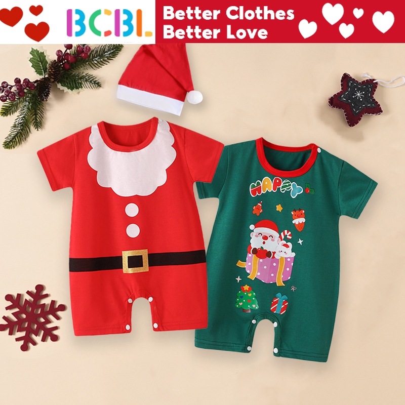 Bcbl ชุดบอดี้สูท รอมเปอร์ ลายคริสต์มาส ซานตาคลอส และหมวกคริสต์มาส ครบรอบ 1 ปี สําหรับเด็กผู้ชาย